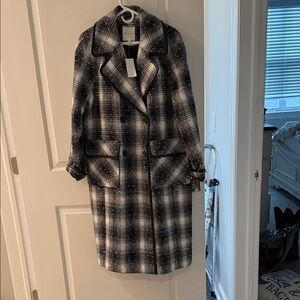 Avec Les Filles Black and White Checkered Trench Coat